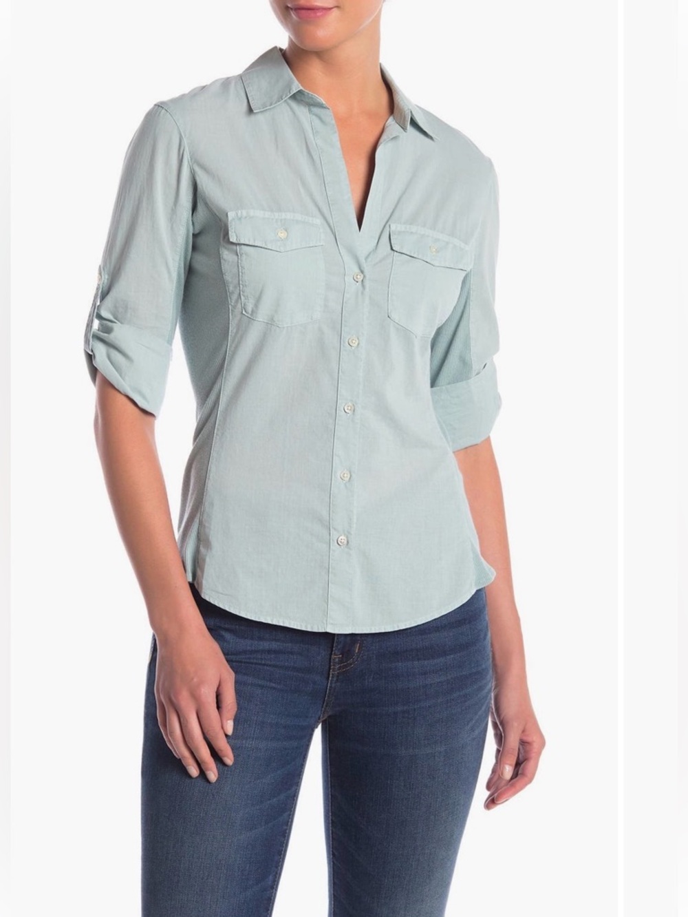 James Perse Blue Button-Front Women's 3/4 Sleeve Shirt